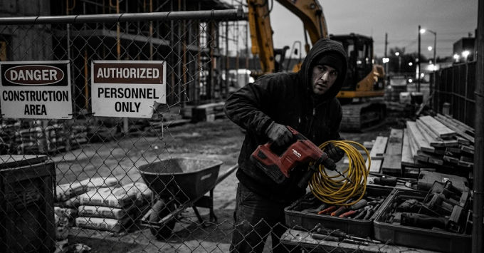 A thief stealing tools